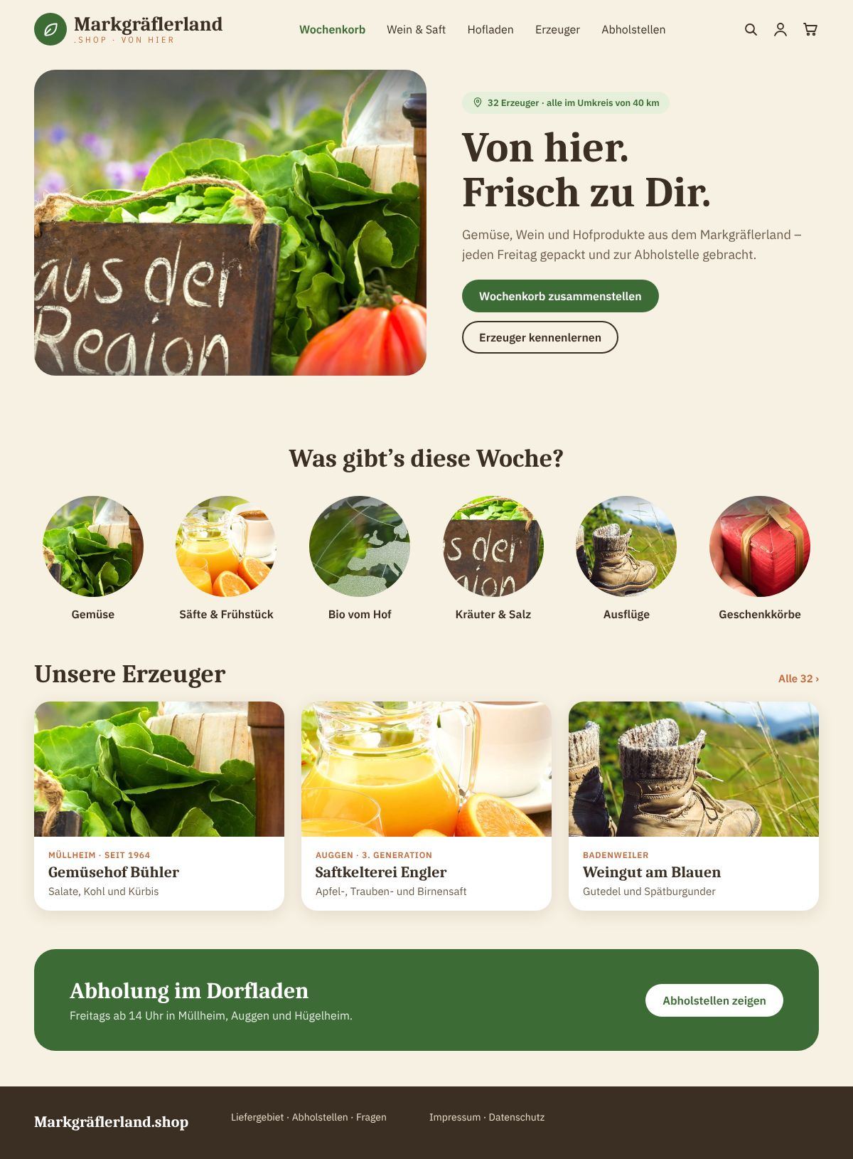 Shop-Beispiel Regional – warm und nahbar: Startseite am Laptop
