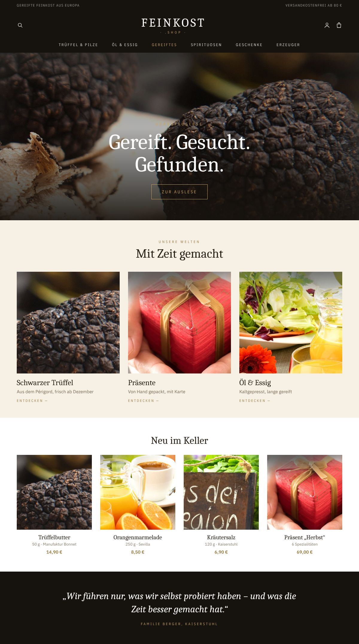 Shop-Beispiel Genuss – bildstark und edel: Startseite am Laptop